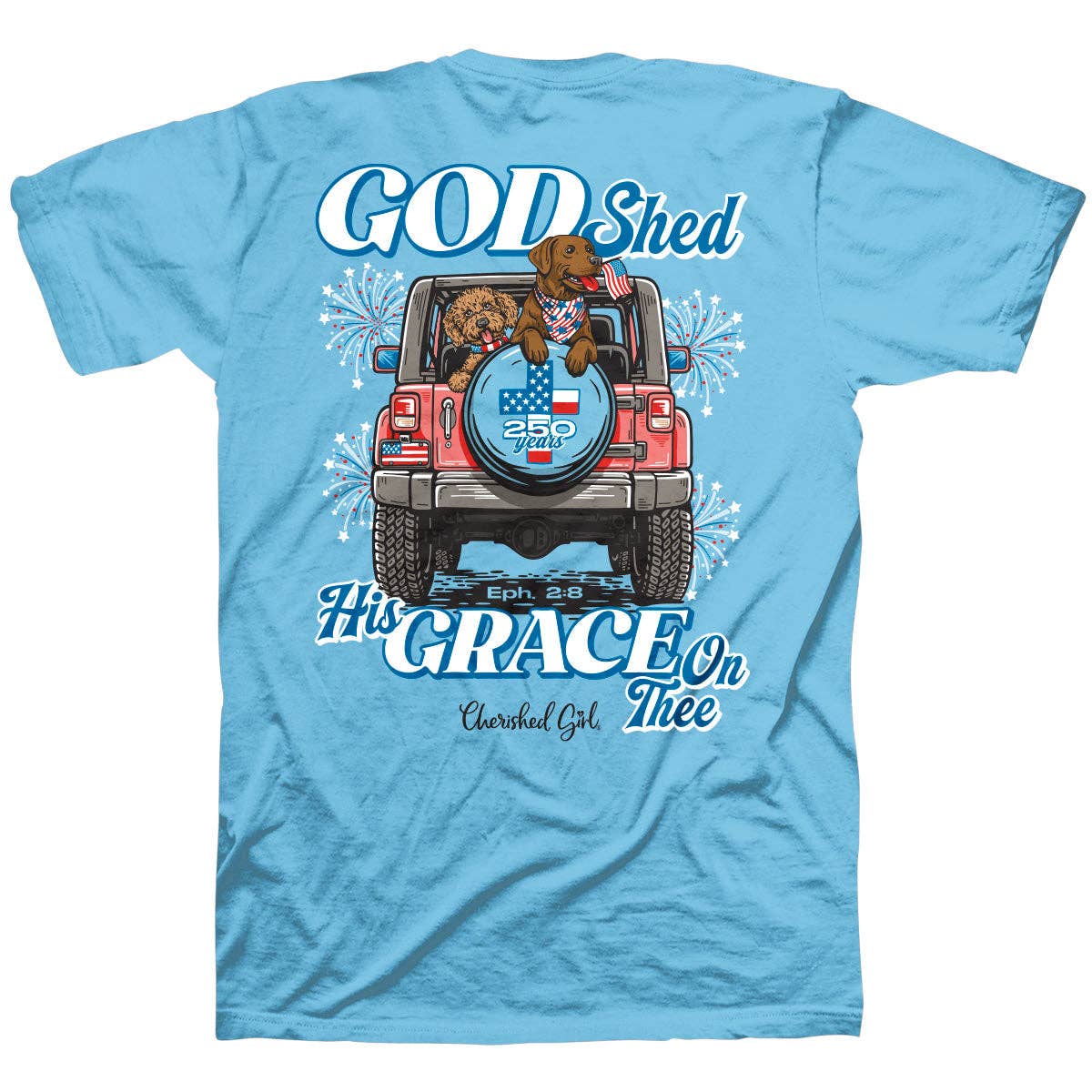 Cherished Girl Womens T-Shirt God Shed His Grace: Sky Blue