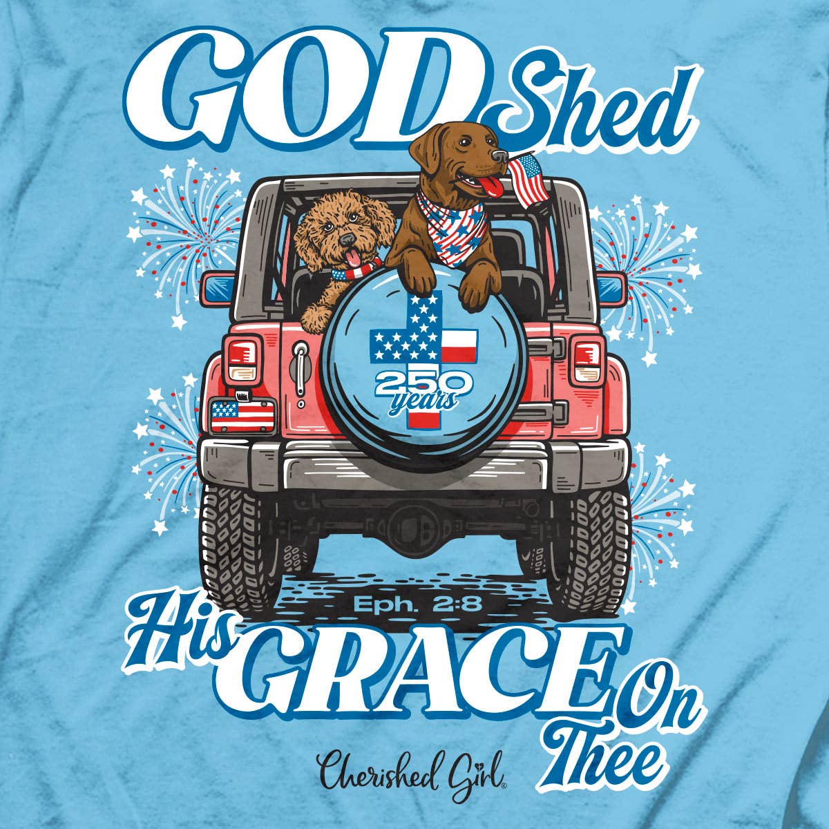 Cherished Girl Womens T-Shirt God Shed His Grace: Sky Blue